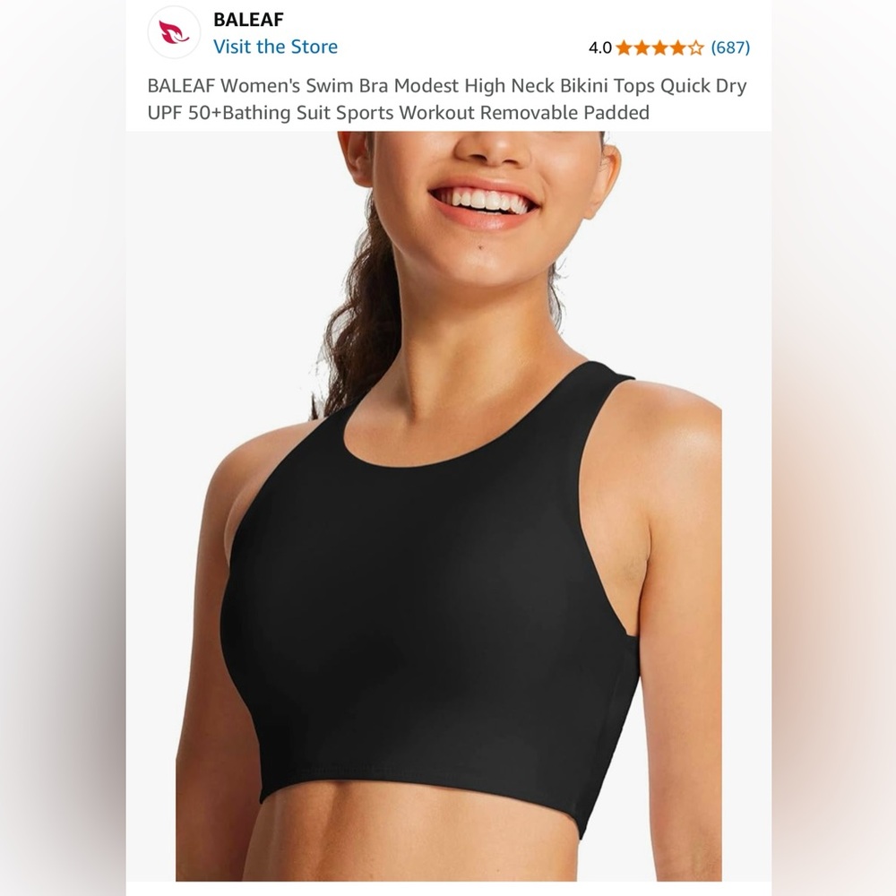 BALEAF Women's Swim Bra Modest High Neck Bikini Tops